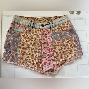 Anthropologie floral patchwork denim shorts